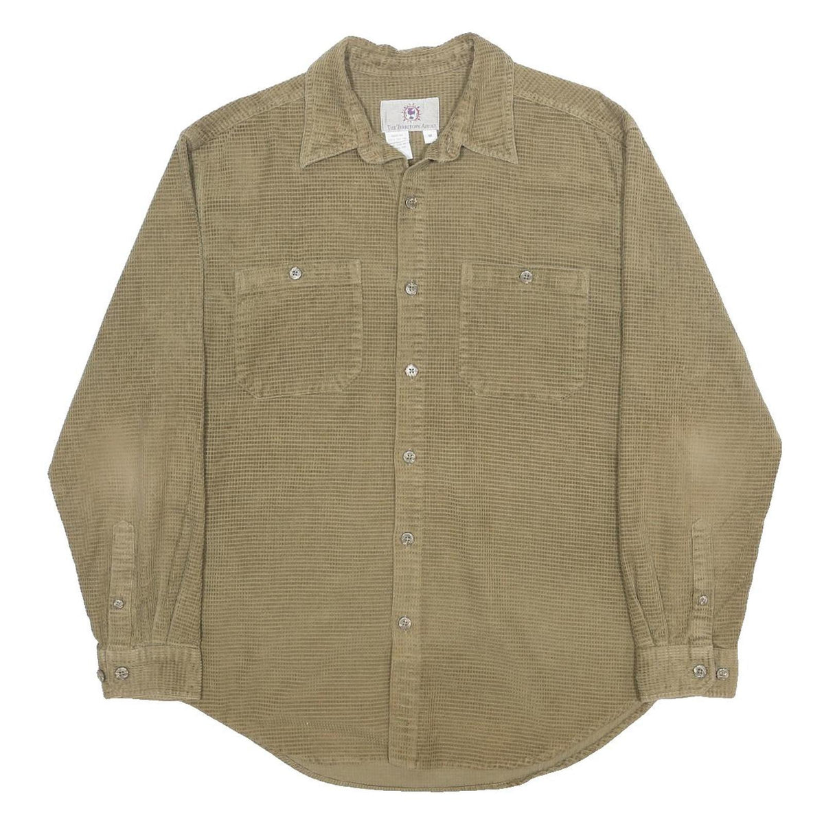 THE TERRITORY AHEAD Mens Beige Cotton Shirt M Button Front Long Sleeve Casual