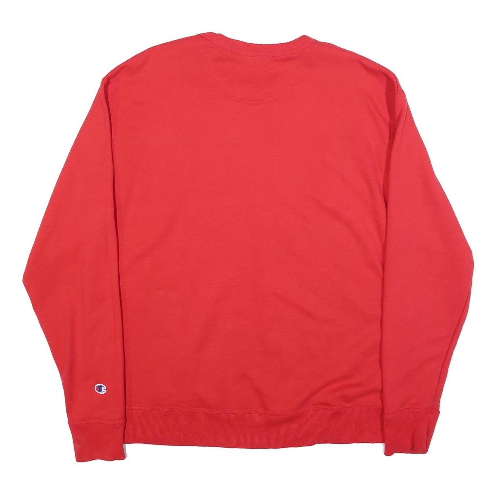 CHAMPION Mens Red Crew Neck L Cotton Blend Pullover Sweatshirt Classic Fit