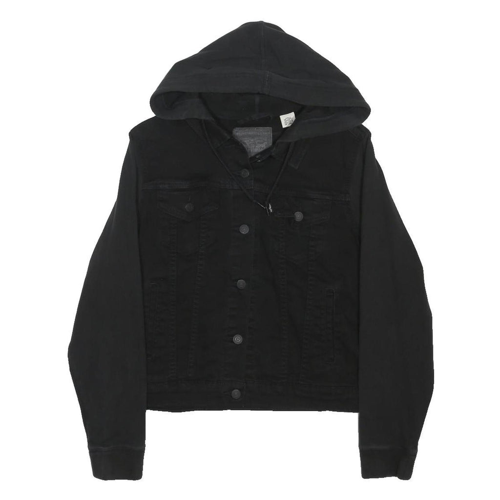 LEVI'S Womens Black Hooded Denim Jacket XL Cotton Blend Button Closure Casual