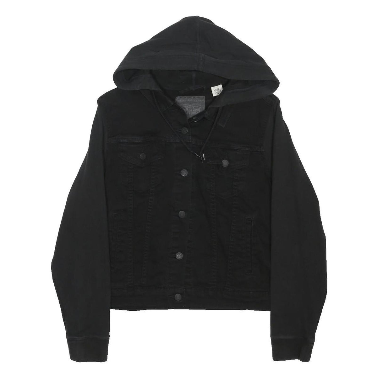 LEVI'S Womens Black Hooded Denim Jacket XL Cotton Blend Button Closure Casual