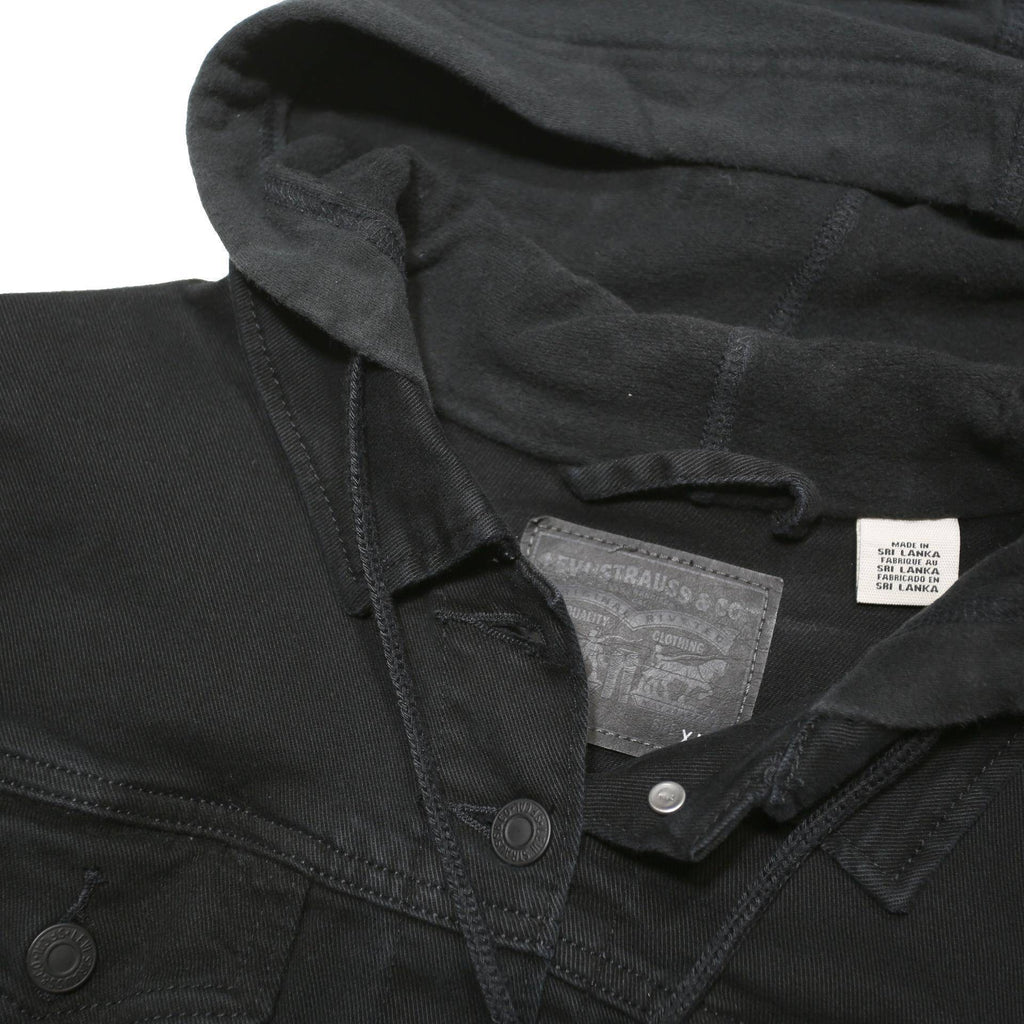 LEVI'S Womens Black Hooded Denim Jacket XL Cotton Blend Button Closure Casual