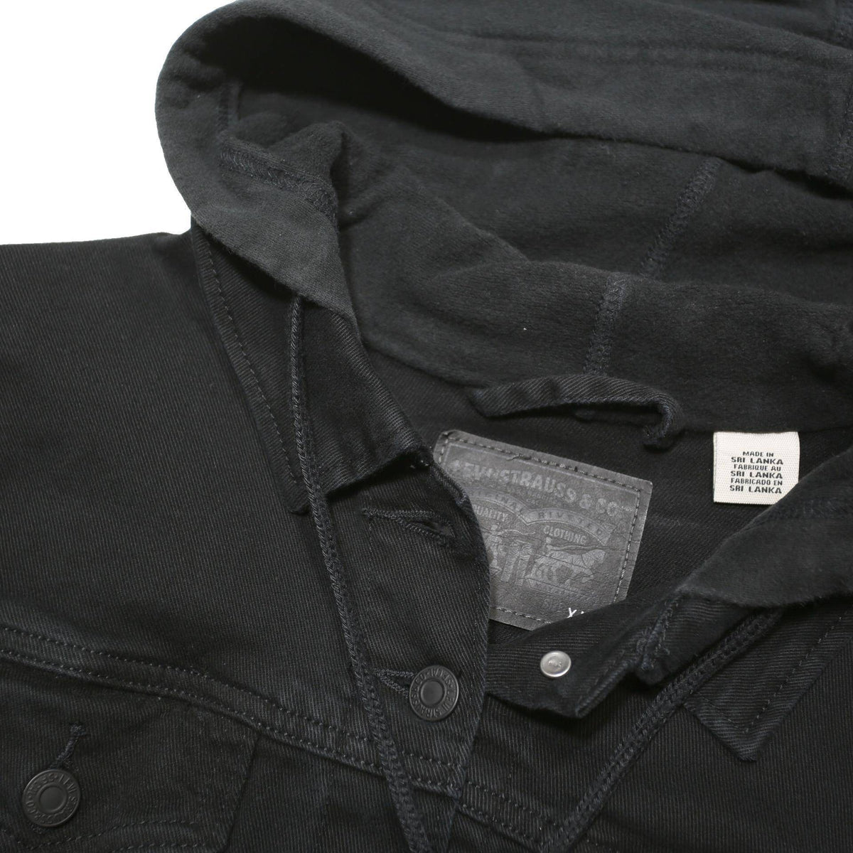 LEVI'S Womens Black Hooded Denim Jacket XL Cotton Blend Button Closure Casual