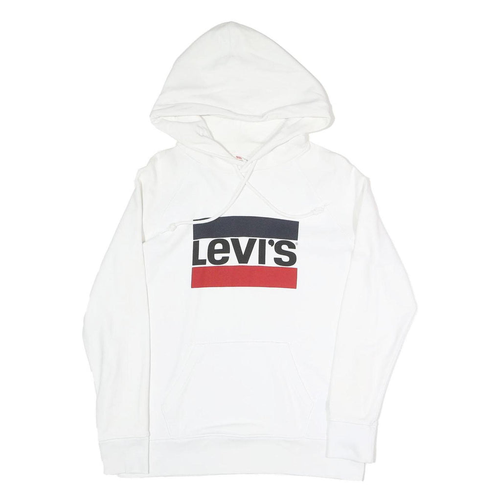 LEVI'S Mens White Pullover Hoodie S Cotton Blend Hooded Sweatshirt