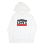 LEVI'S Mens White Pullover Hoodie S Cotton Blend Hooded Sweatshirt
