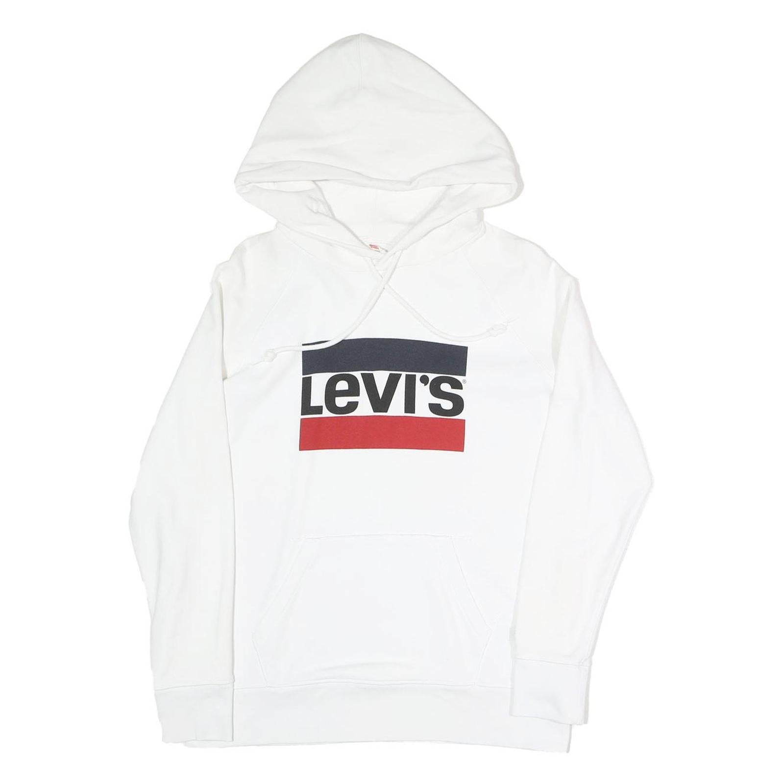 LEVI'S Mens White Pullover Hoodie S Cotton Blend Hooded Sweatshirt