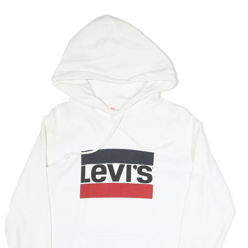 LEVI'S Mens White Pullover Hoodie S Cotton Blend Hooded Sweatshirt