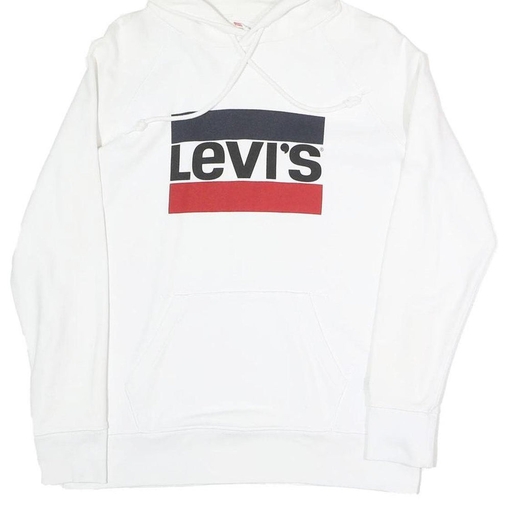 LEVI'S Mens White Pullover Hoodie S Cotton Blend Hooded Sweatshirt