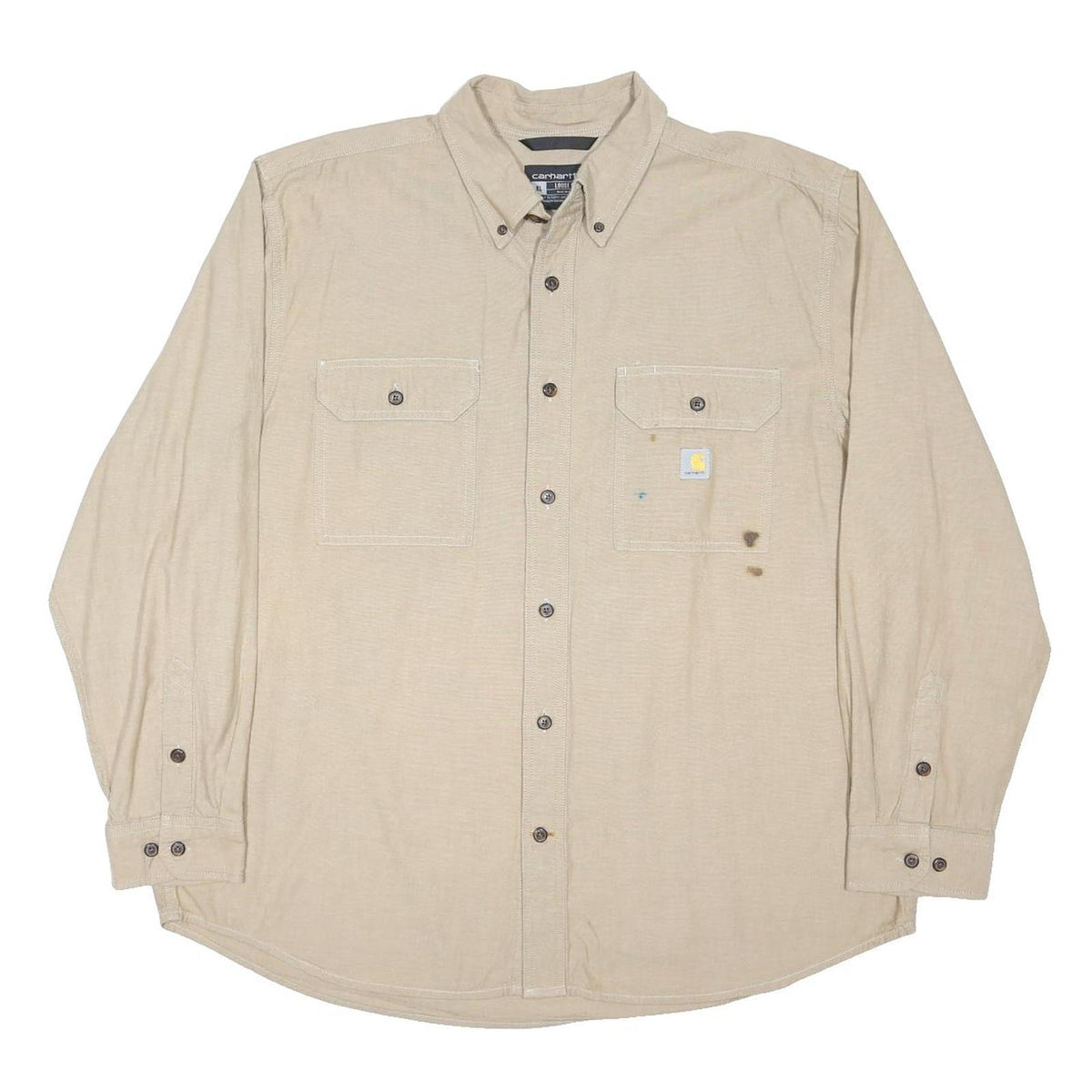 CARHARTT Mens Beige Workwear Shirt XL Cotton Blend Long Sleeve Button Down