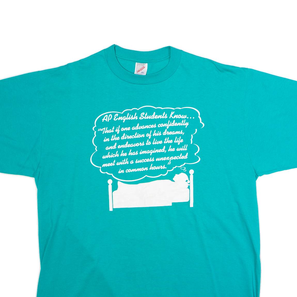 JERZEES AP English Students Quote Mens T-Shirt Green 90s USA XL