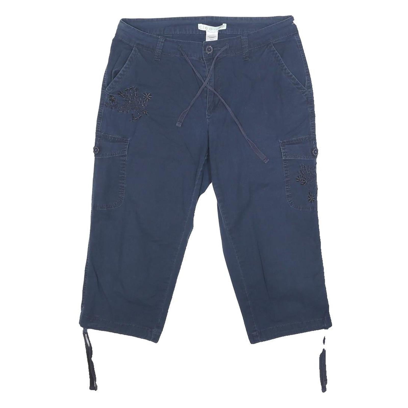 CLEO Capri Womens Navy Blue Casual Cargo Shorts M W31 Drawstring Pockets