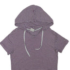 RIFLE Womens Purple & White Striped Short Sleeve Hoodie S Cotton Blend Casual