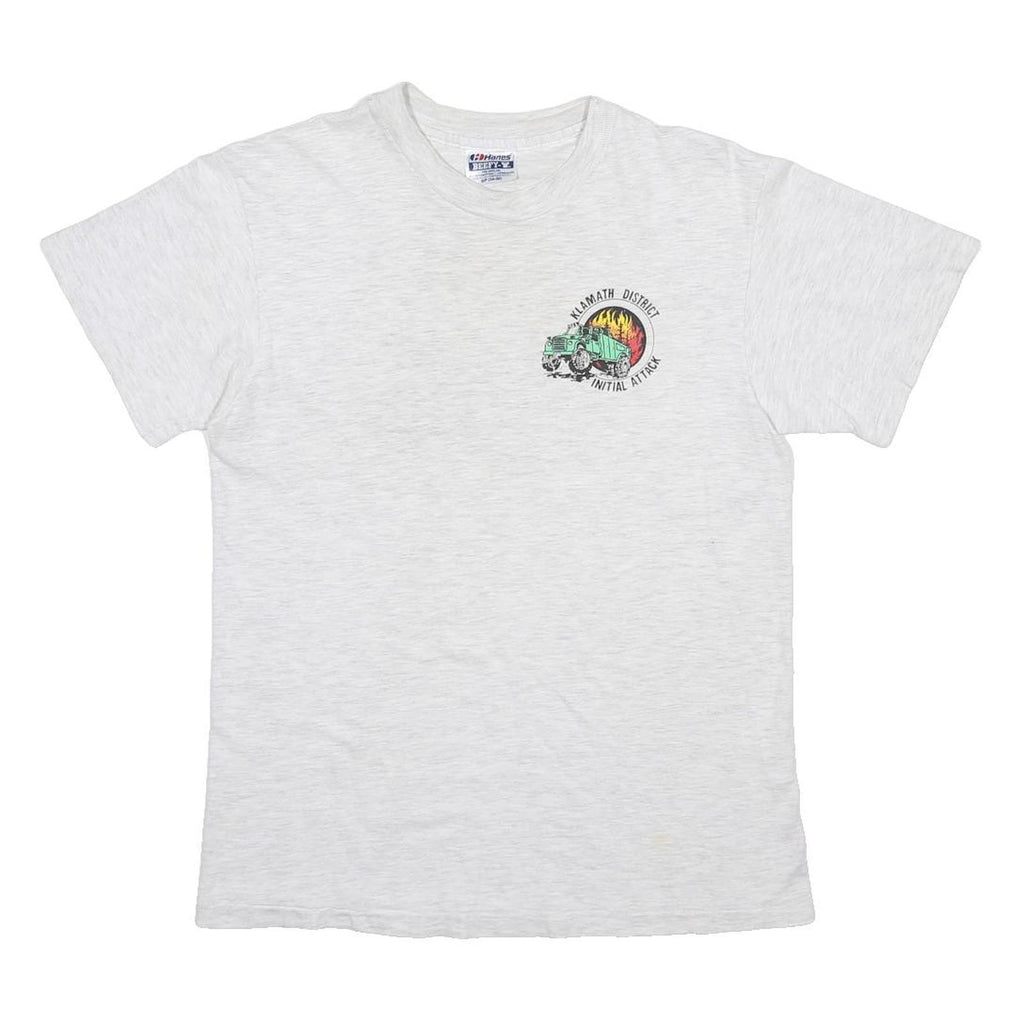 HANES Mens White Graphic T-Shirt S Short Sleeve Crew Neck Cotton Blend Casual