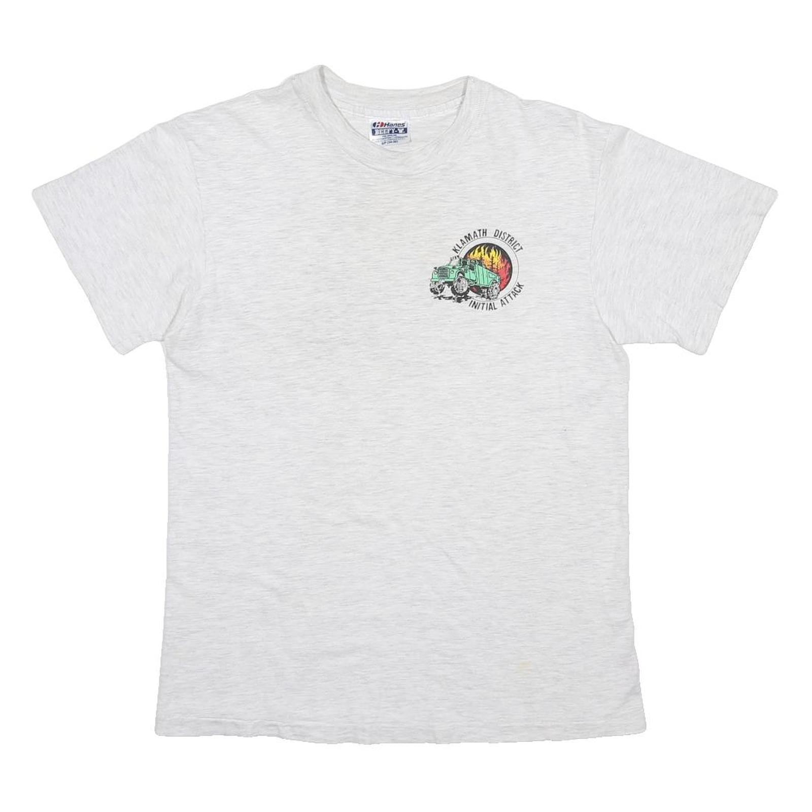 HANES Mens White Graphic T-Shirt S Short Sleeve Crew Neck Cotton Blend Casual