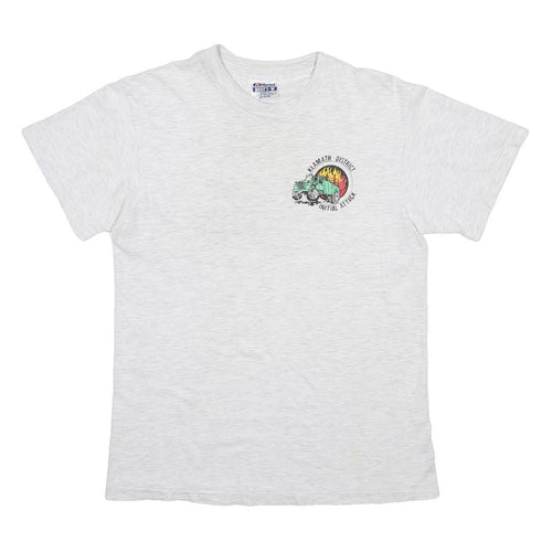 HANES Mens White Graphic T-Shirt S Short Sleeve Crew Neck Cotton Blend Casual