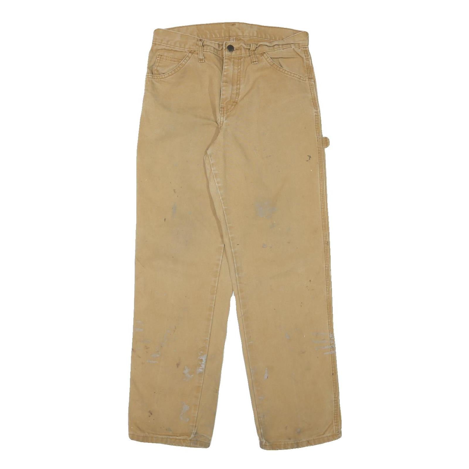 DICKIES Mens Cotton Blend Beige Regular Fit Straight Leg Trousers W28 L29