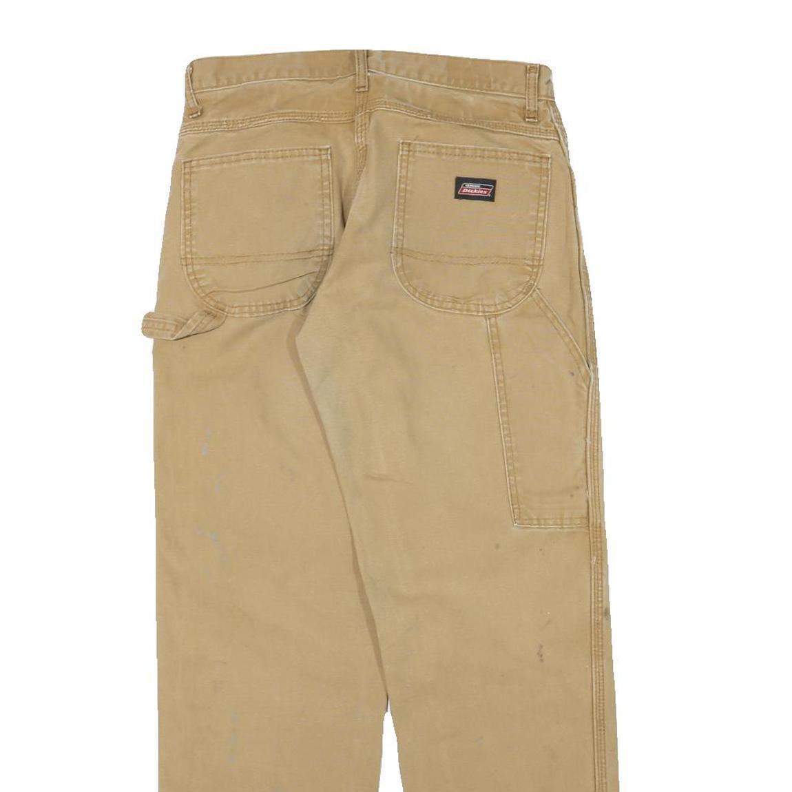 DICKIES Mens Cotton Blend Beige Regular Fit Straight Leg Trousers W28 L29