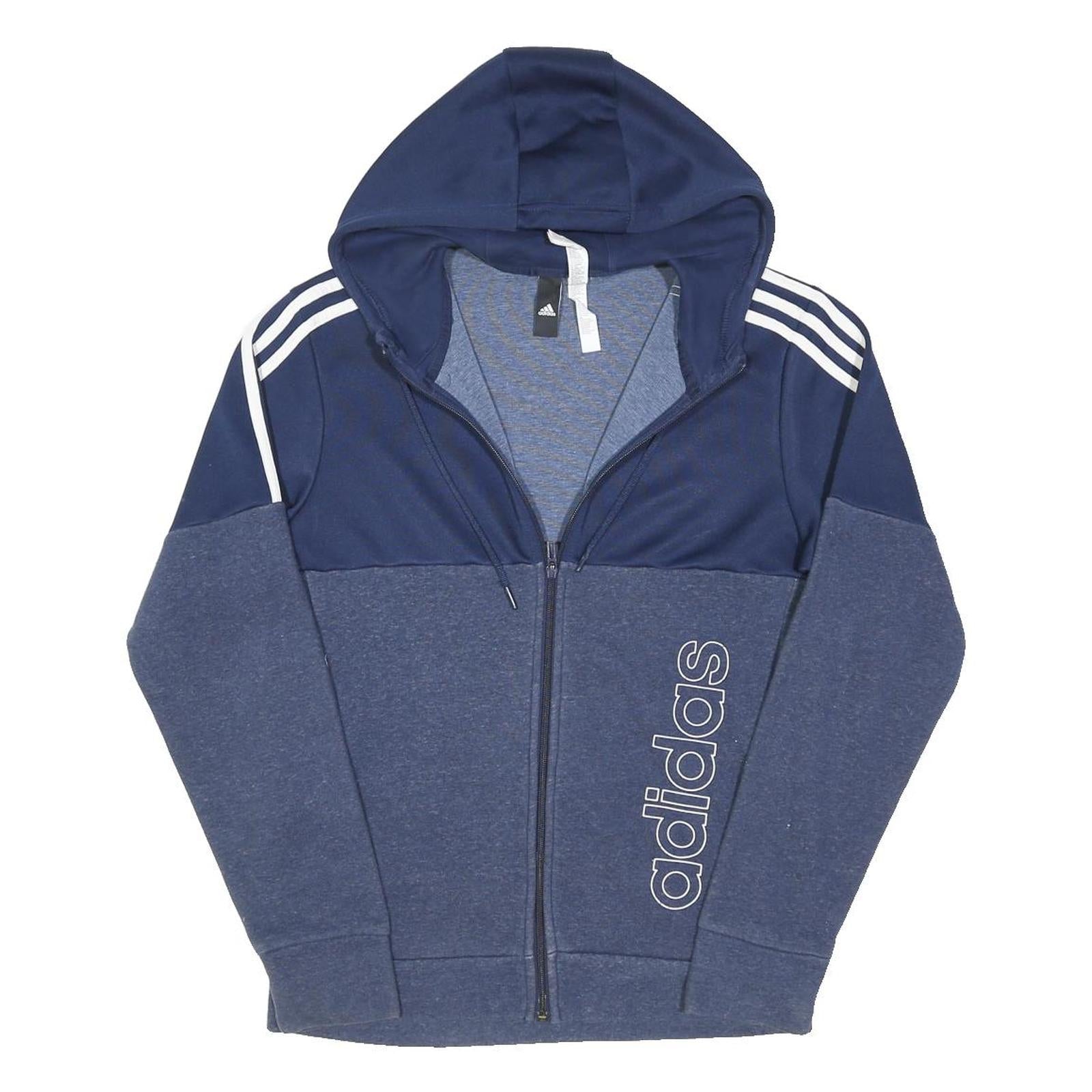 ADIDAS Mens Navy Blue Cotton Blend Zip Hoodie Jacket S Casual Sportswear