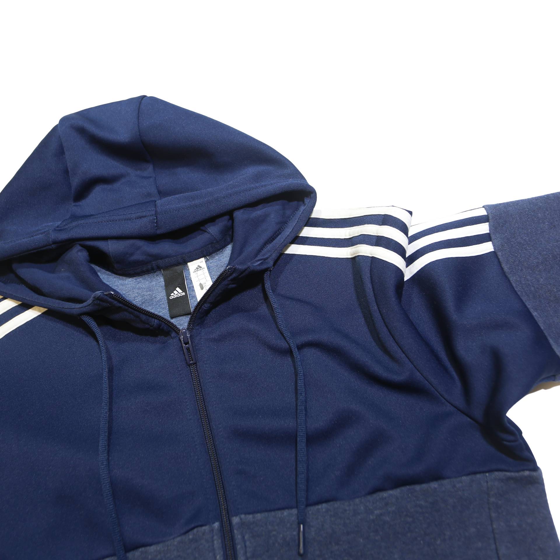 ADIDAS Mens Navy Blue Cotton Blend Zip Hoodie Jacket S Casual Sportswear
