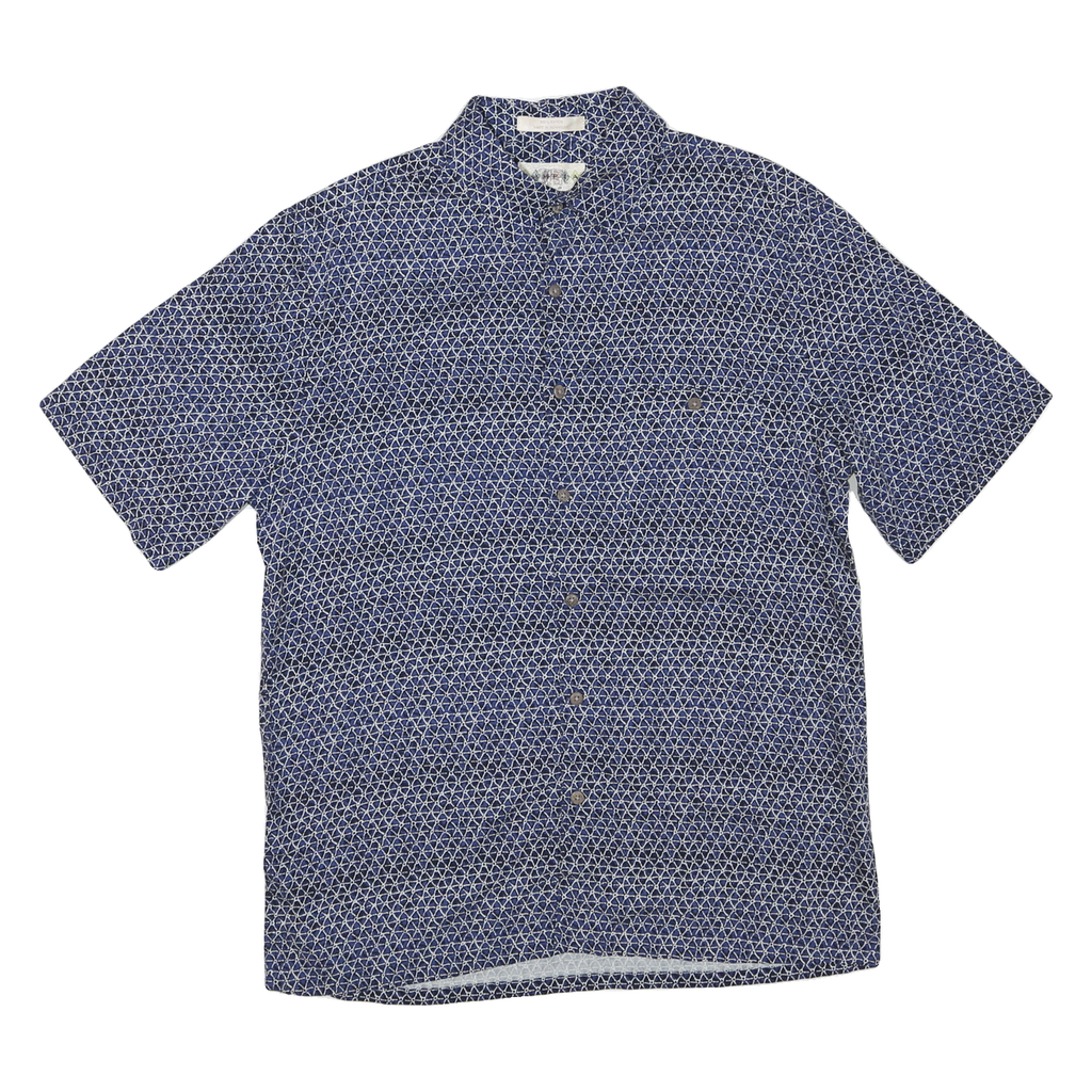 CAMPIA Mens Blue Pattern Shirt M Cotton Blend Casual Short Sleeve Button Shirt