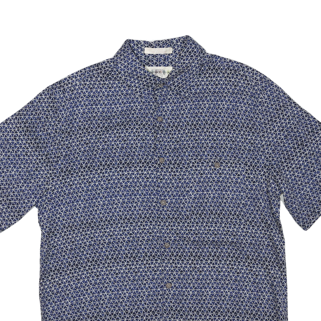 CAMPIA Mens Blue Pattern Shirt M Cotton Blend Casual Short Sleeve Button Shirt
