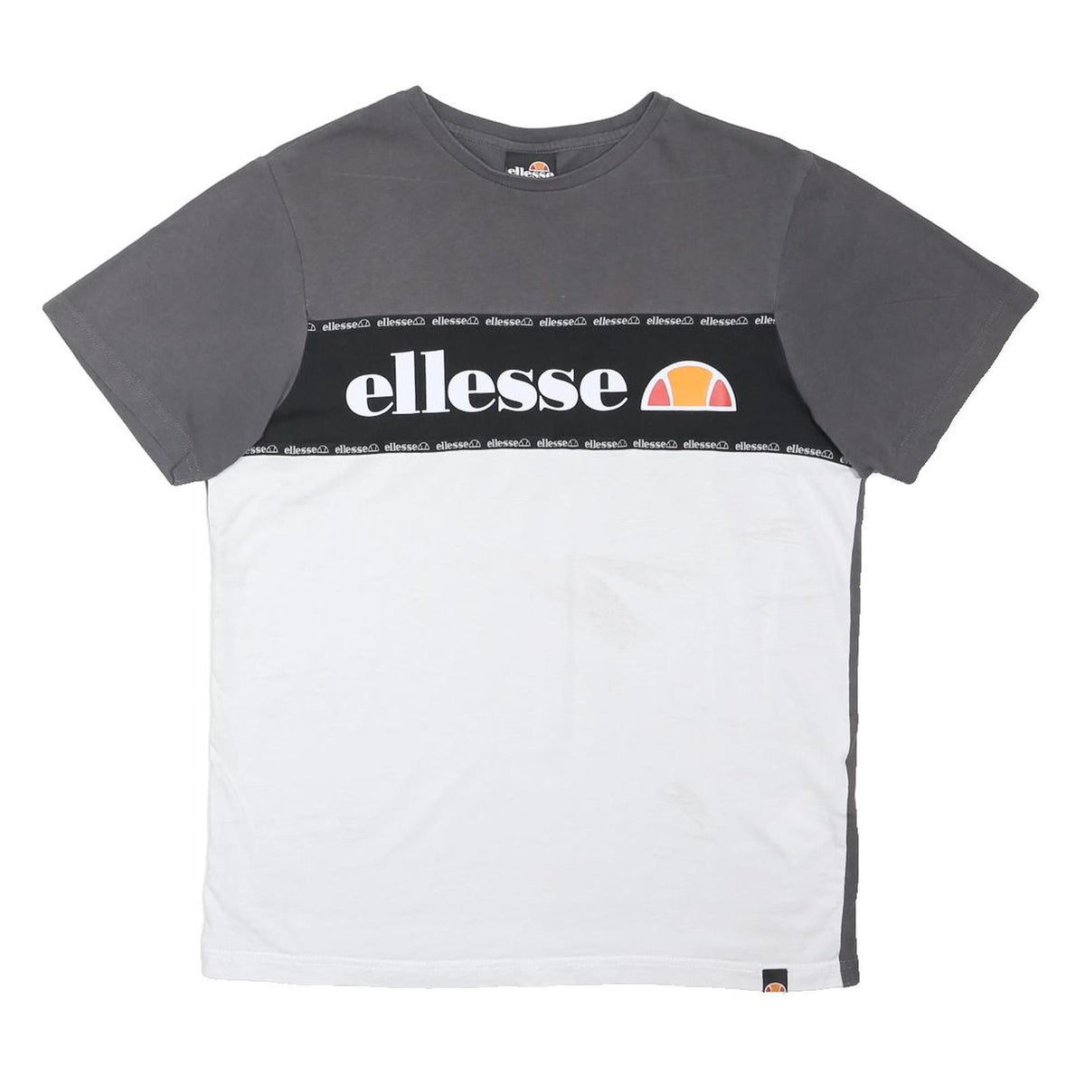 ELLESSE Mens Grey & White Colourblock Logo Graphic T-Shirt M Short Sleeve Crew