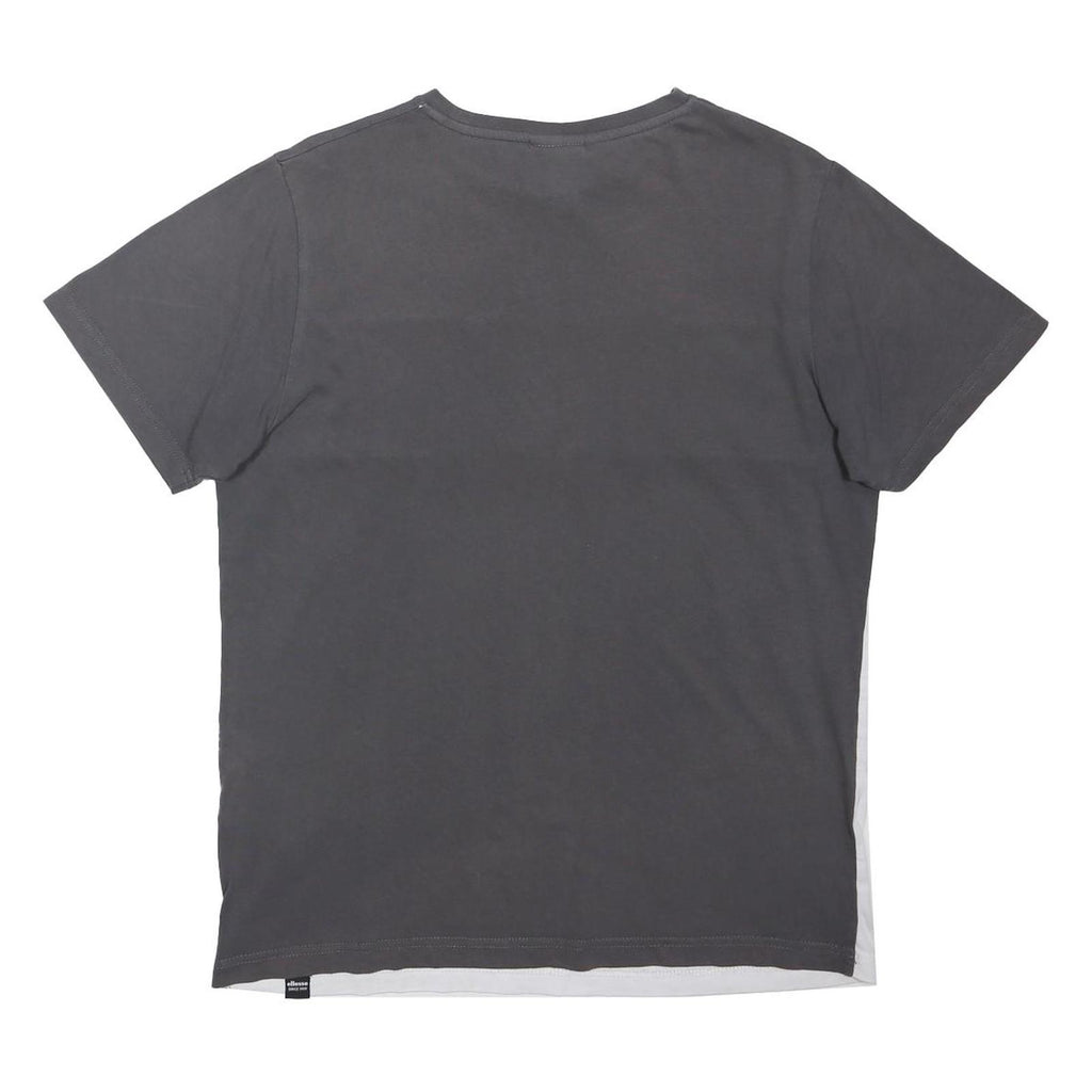 ELLESSE Mens Grey & White Colourblock Logo Graphic T-Shirt M Short Sleeve Crew