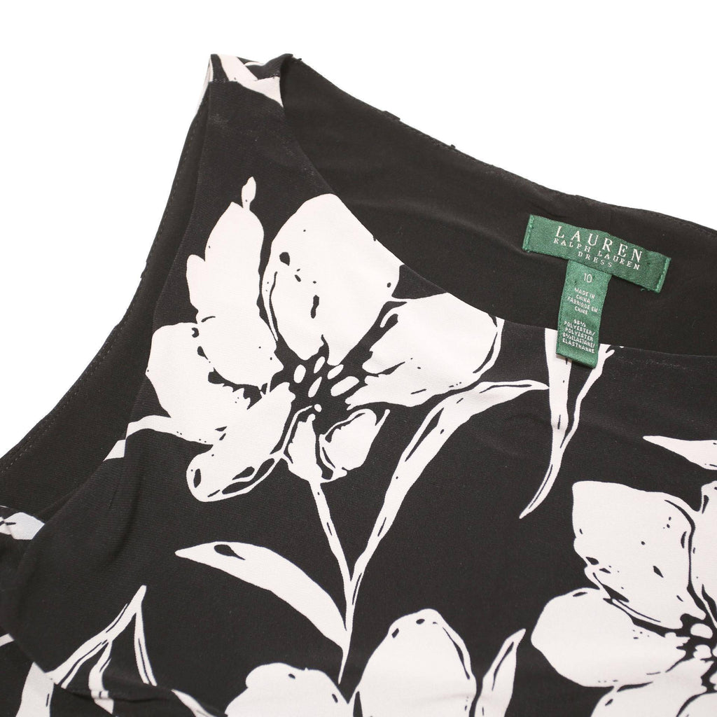LAUREN RALPH LAUREN Womens Black & White Floral Sleeveless Day Dress Polyester