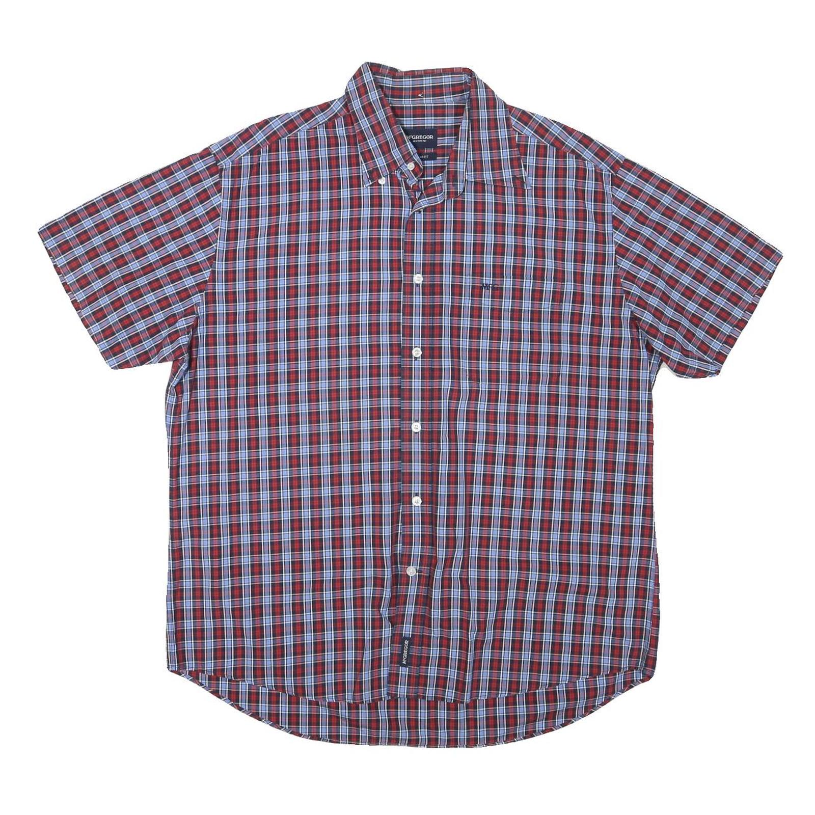 MCGREGOR Mens Red & Blue Check Shirt XL Button-Down Collar Short Sleeve Casual