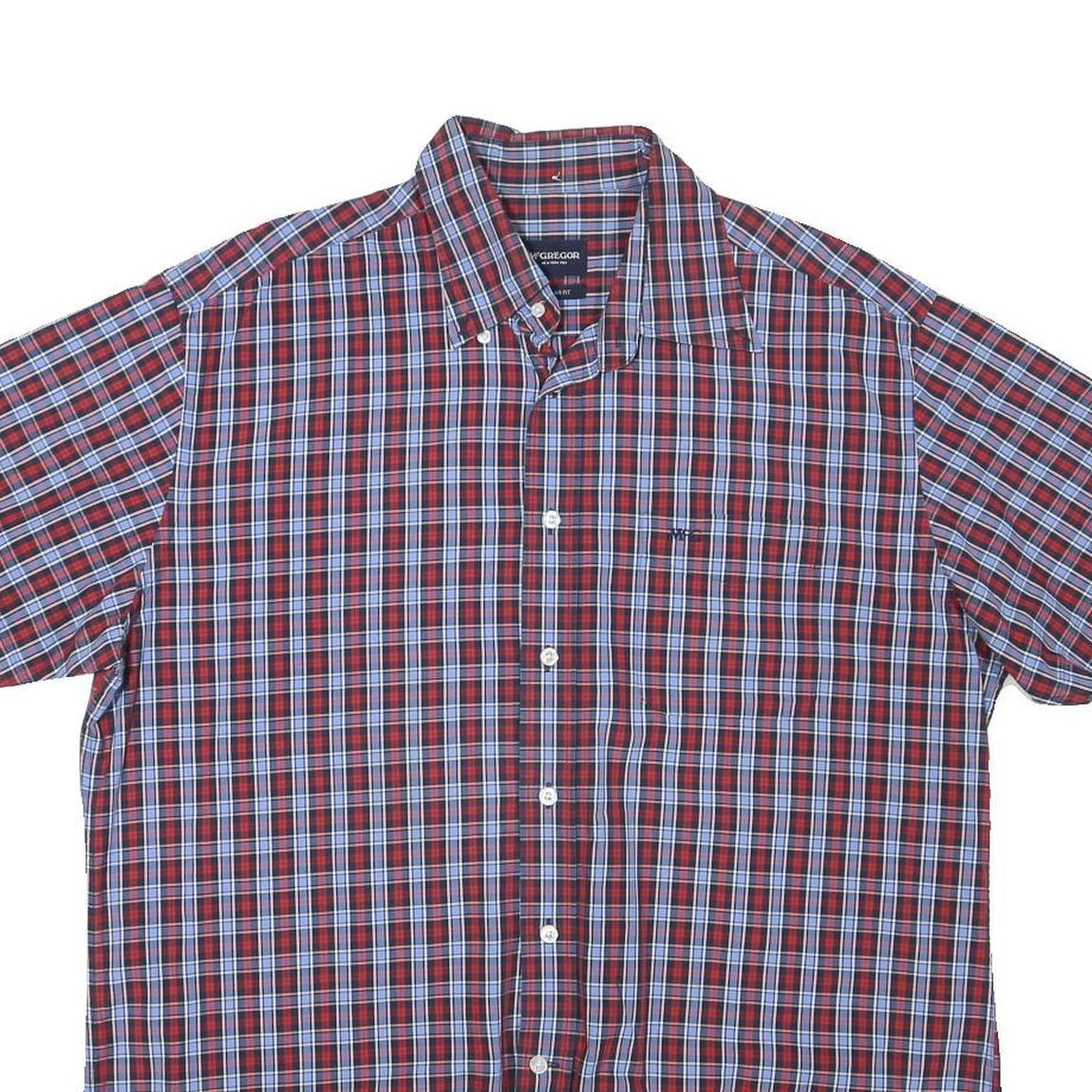 MCGREGOR Mens Red & Blue Check Shirt XL Button-Down Collar Short Sleeve Casual