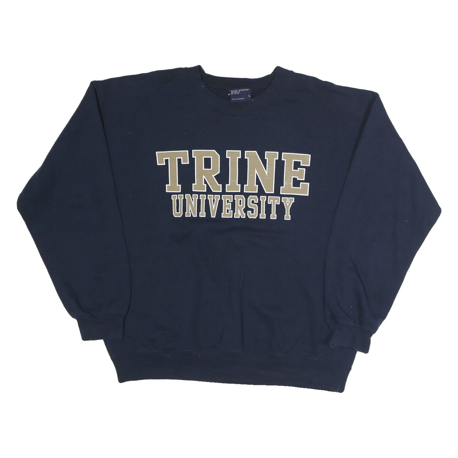 MV SPORT Mens Navy Blue Trine University Sweatshirt Crew Neck L Cotton