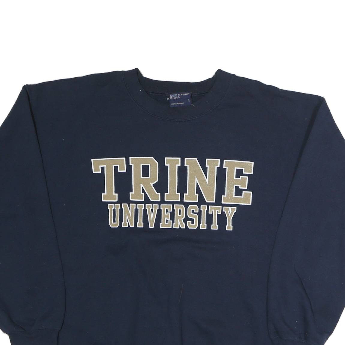 MV SPORT Mens Navy Blue Trine University Sweatshirt Crew Neck L Cotton