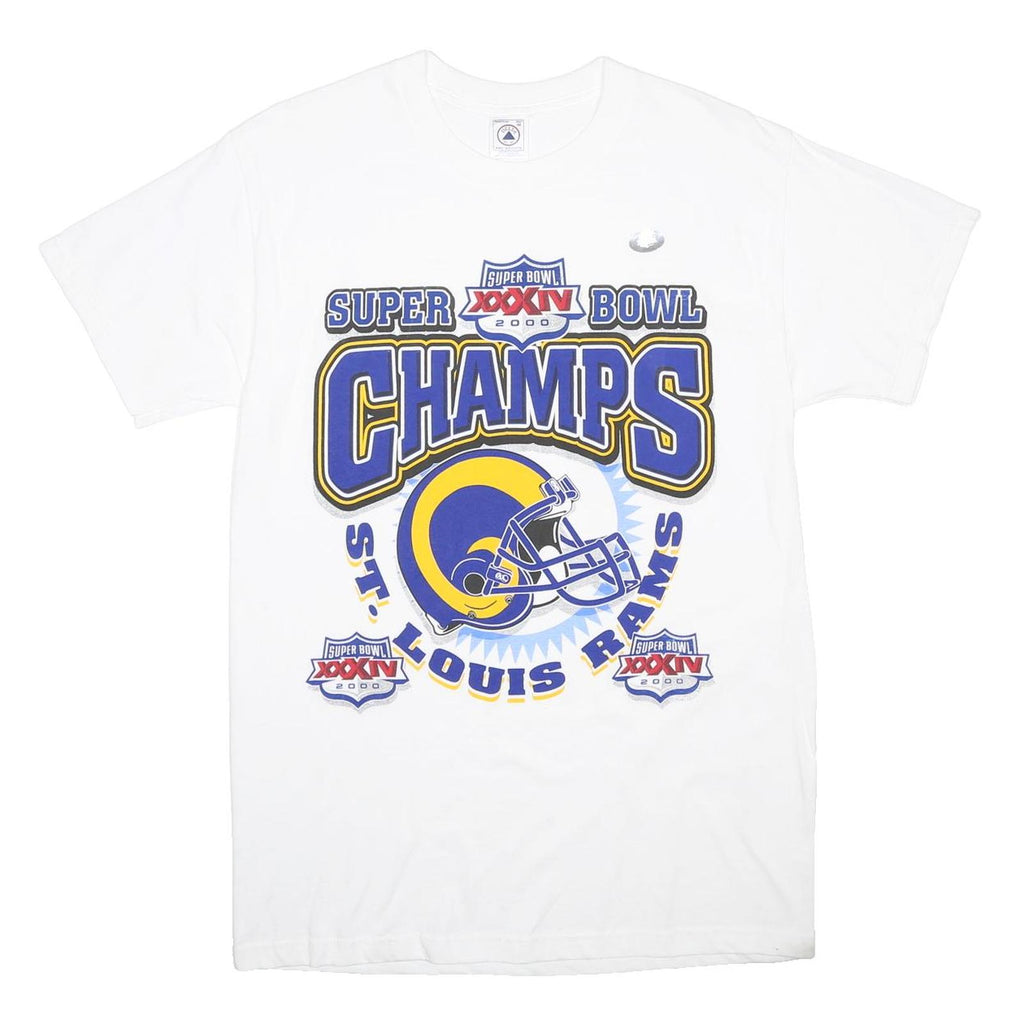 DELTA Mens White St Louis Rams Graphic T-Shirt M Short Sleeve Crew Neck Super