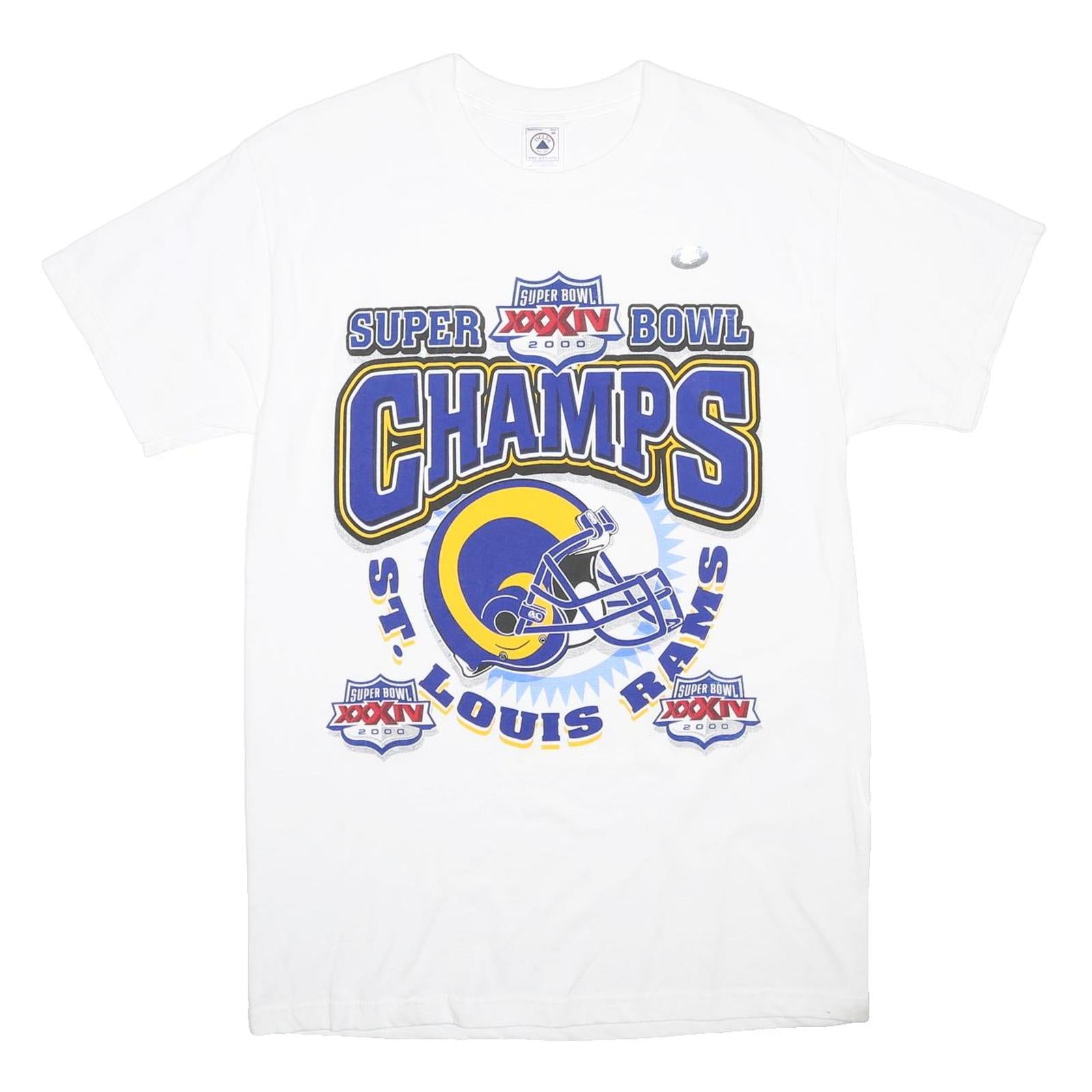 DELTA Mens White St Louis Rams Graphic T-Shirt M Short Sleeve Crew Neck Super