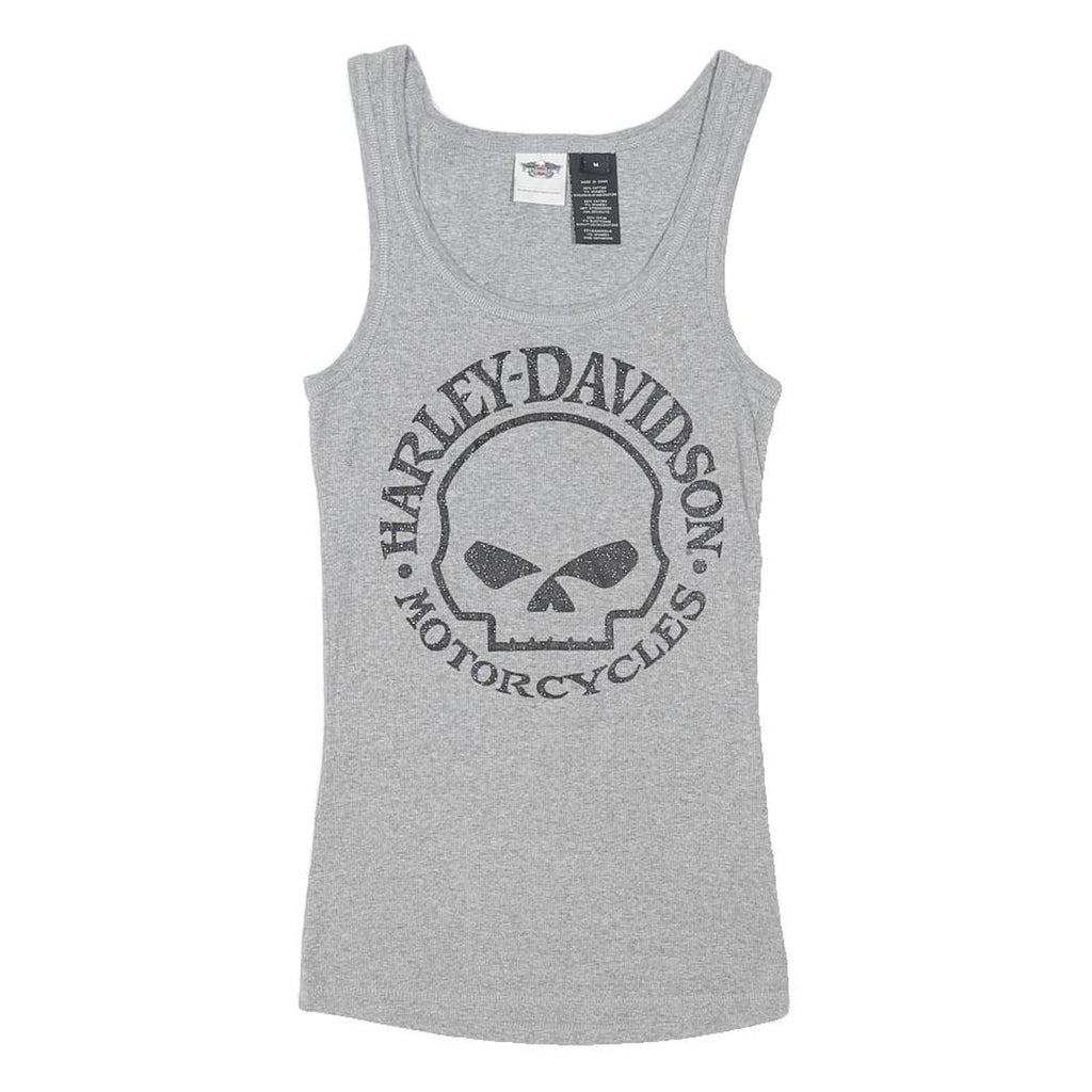 HARLEY DAVIDSON Womens Grey Skull Graphic Vest M Sleeveless Crew Neck Cotton