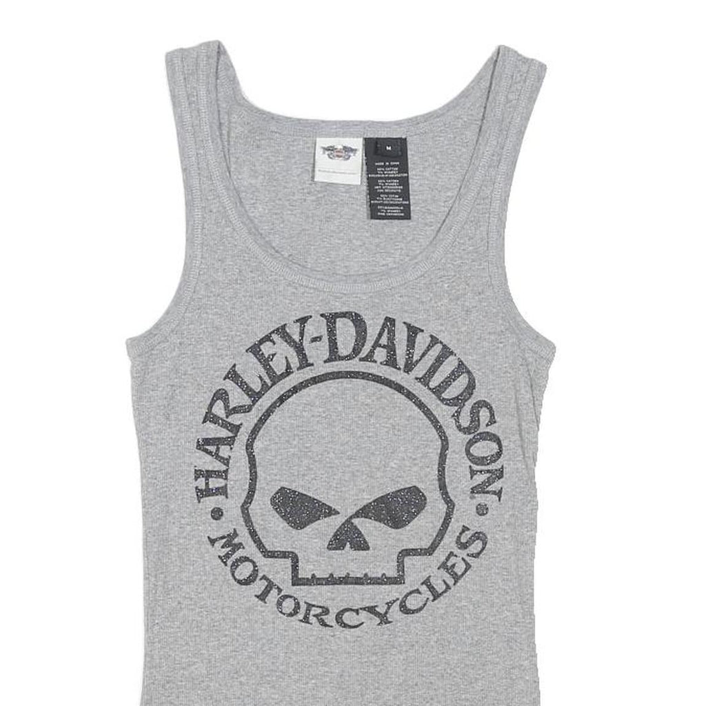HARLEY DAVIDSON Womens Grey Skull Graphic Vest M Sleeveless Crew Neck Cotton