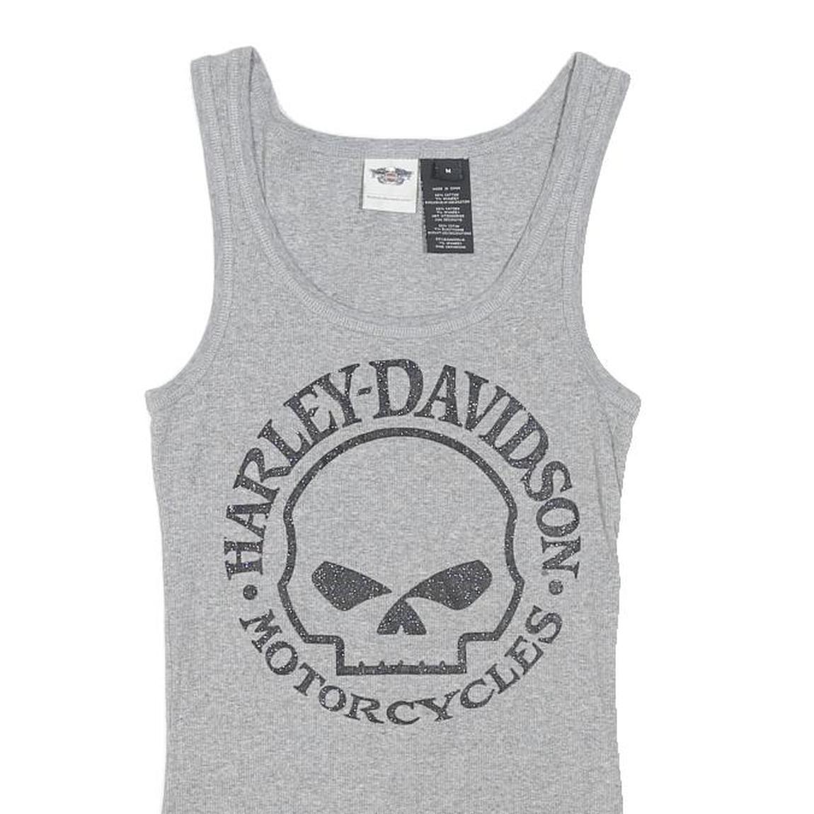 HARLEY DAVIDSON Womens Grey Skull Graphic Vest M Sleeveless Crew Neck Cotton