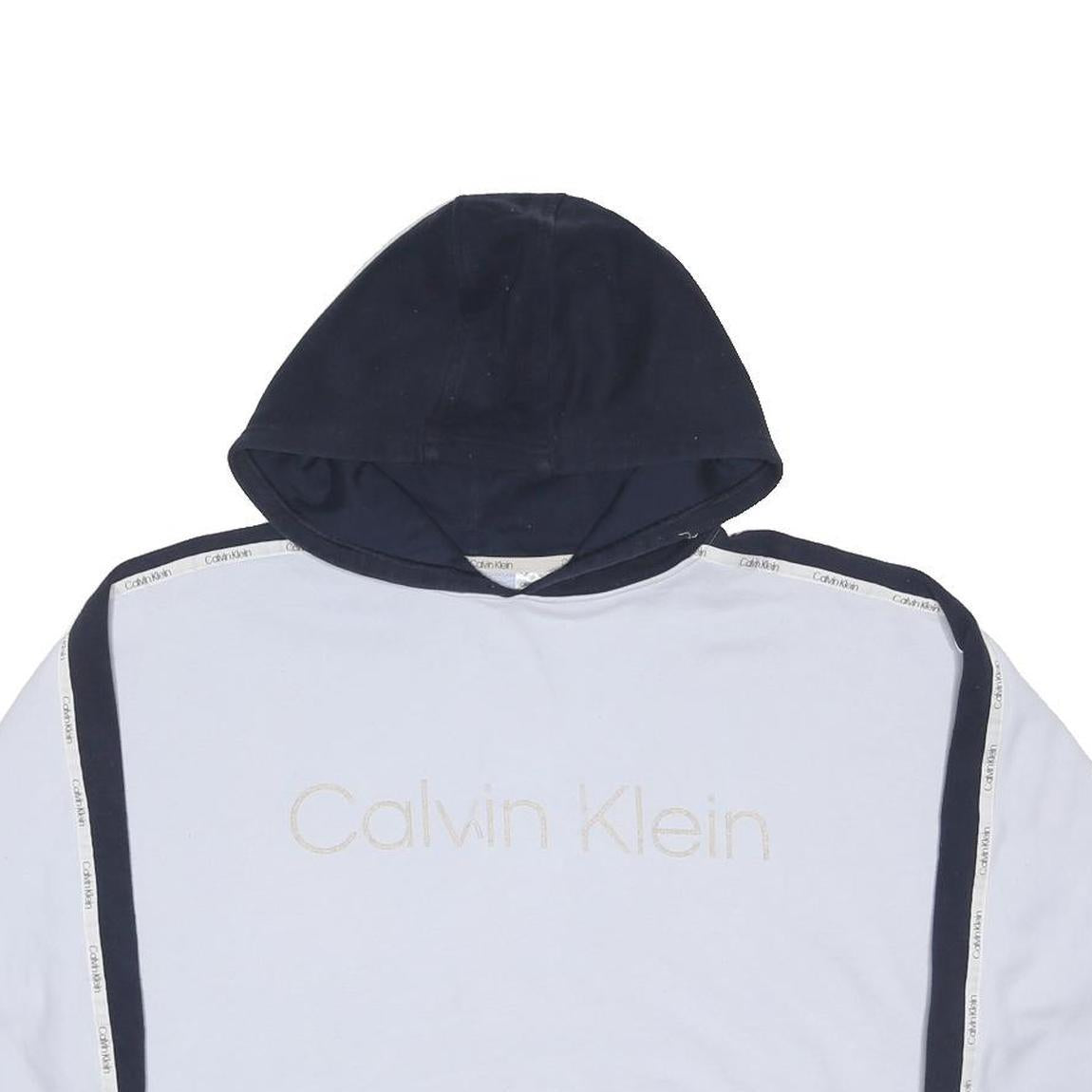 CALVIN KLEIN Womens White & Navy Cropped Hoodie S Cotton Blend Casual