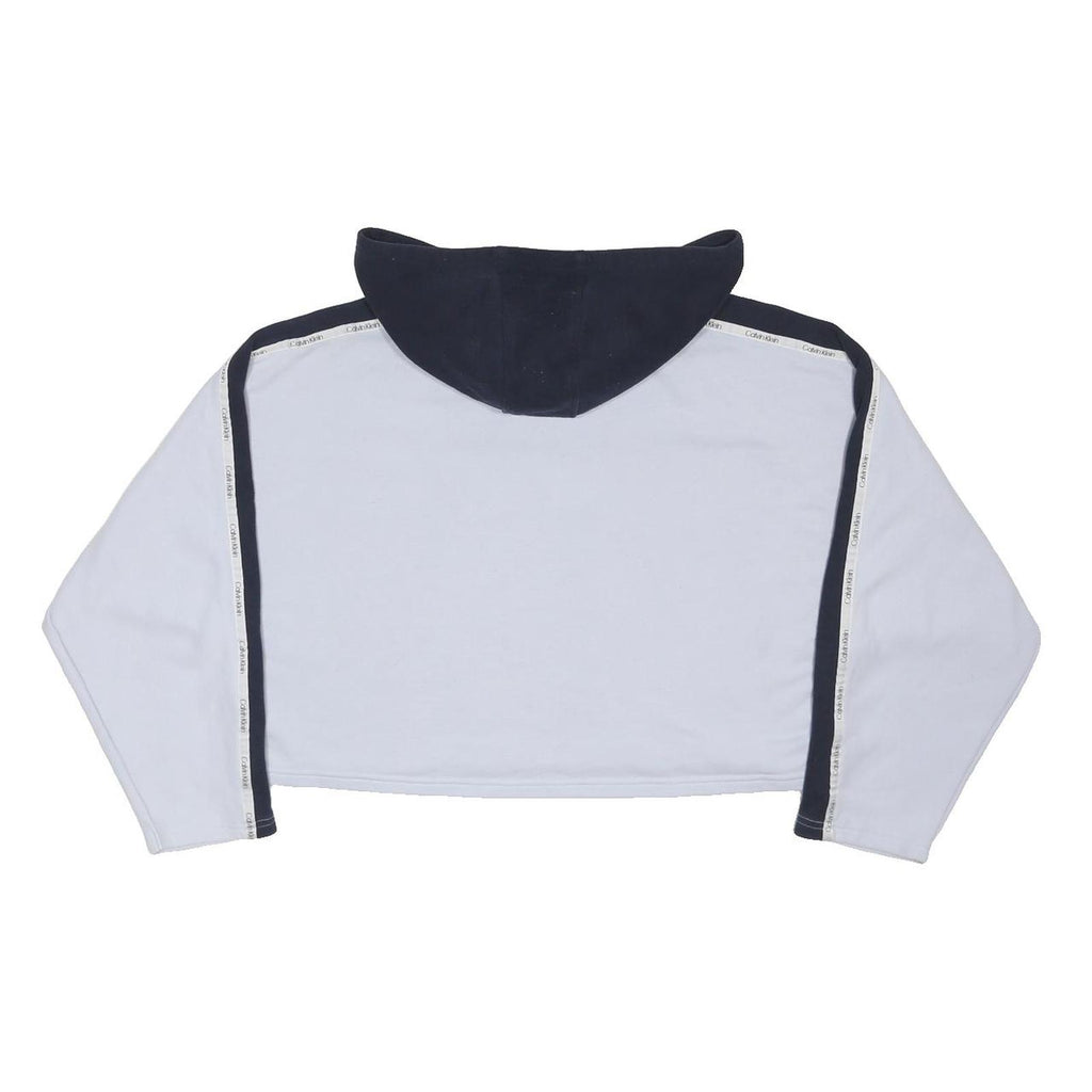 CALVIN KLEIN Womens White & Navy Cropped Hoodie S Cotton Blend Casual