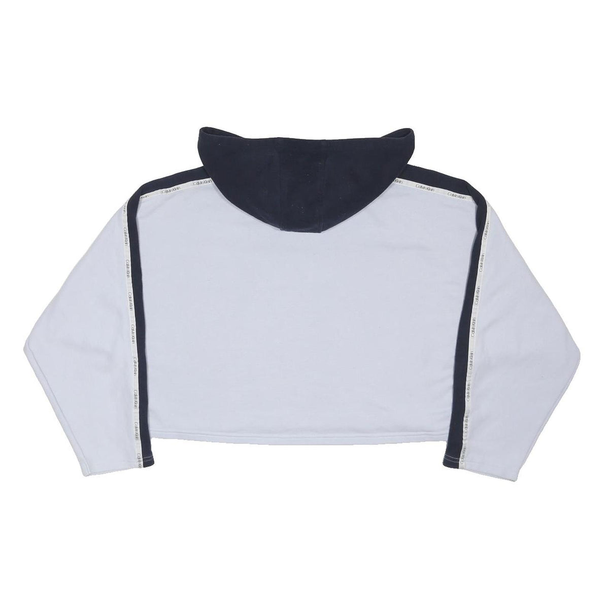 CALVIN KLEIN Womens White & Navy Cropped Hoodie S Cotton Blend Casual