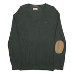 HILFIGER DENIM Mens Black V-Neck Basic Knit Pullover Jumper S Cotton Relaxed Fit