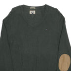 HILFIGER DENIM Mens Black V-Neck Basic Knit Pullover Jumper S Cotton Relaxed Fit