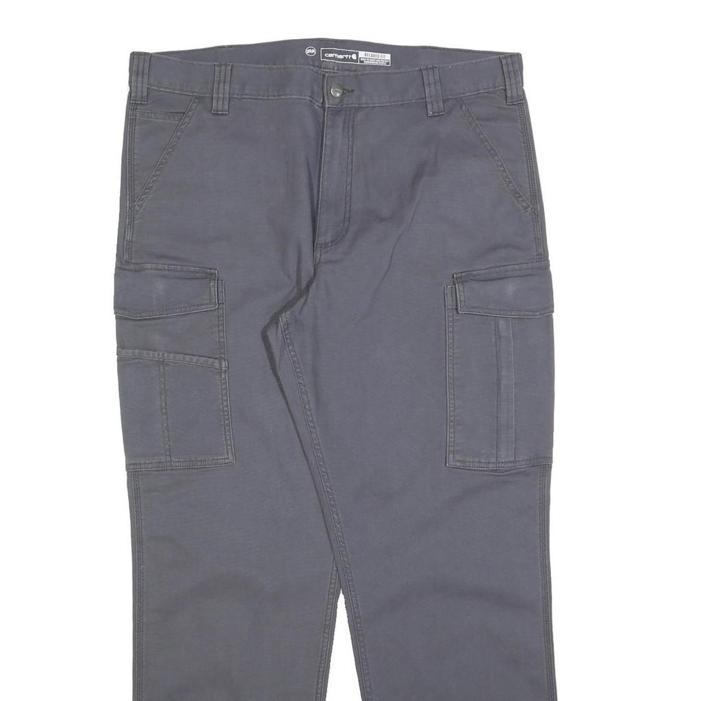 CARHARTT Mens Jeans Grey Relaxed Cargo Cotton Blend W38 L32 Workwear Zip Pockets