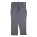 CARHARTT Mens Jeans Grey Relaxed Cargo Cotton Blend W38 L32 Workwear Zip Pockets