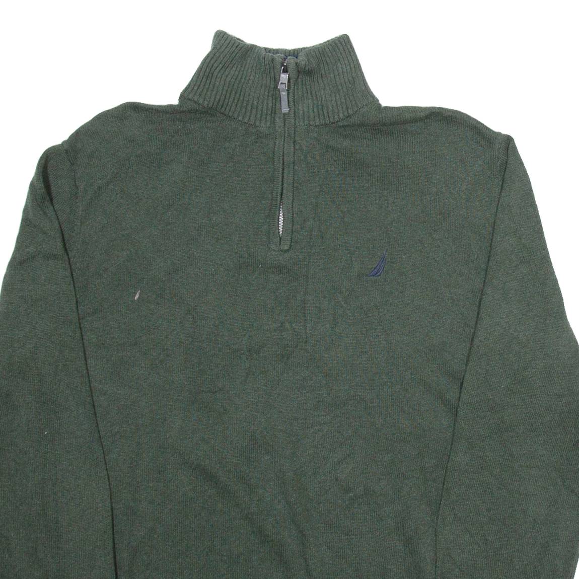 NAUTICA Mens Jumper Green 1/4 Zip Tight Knit M