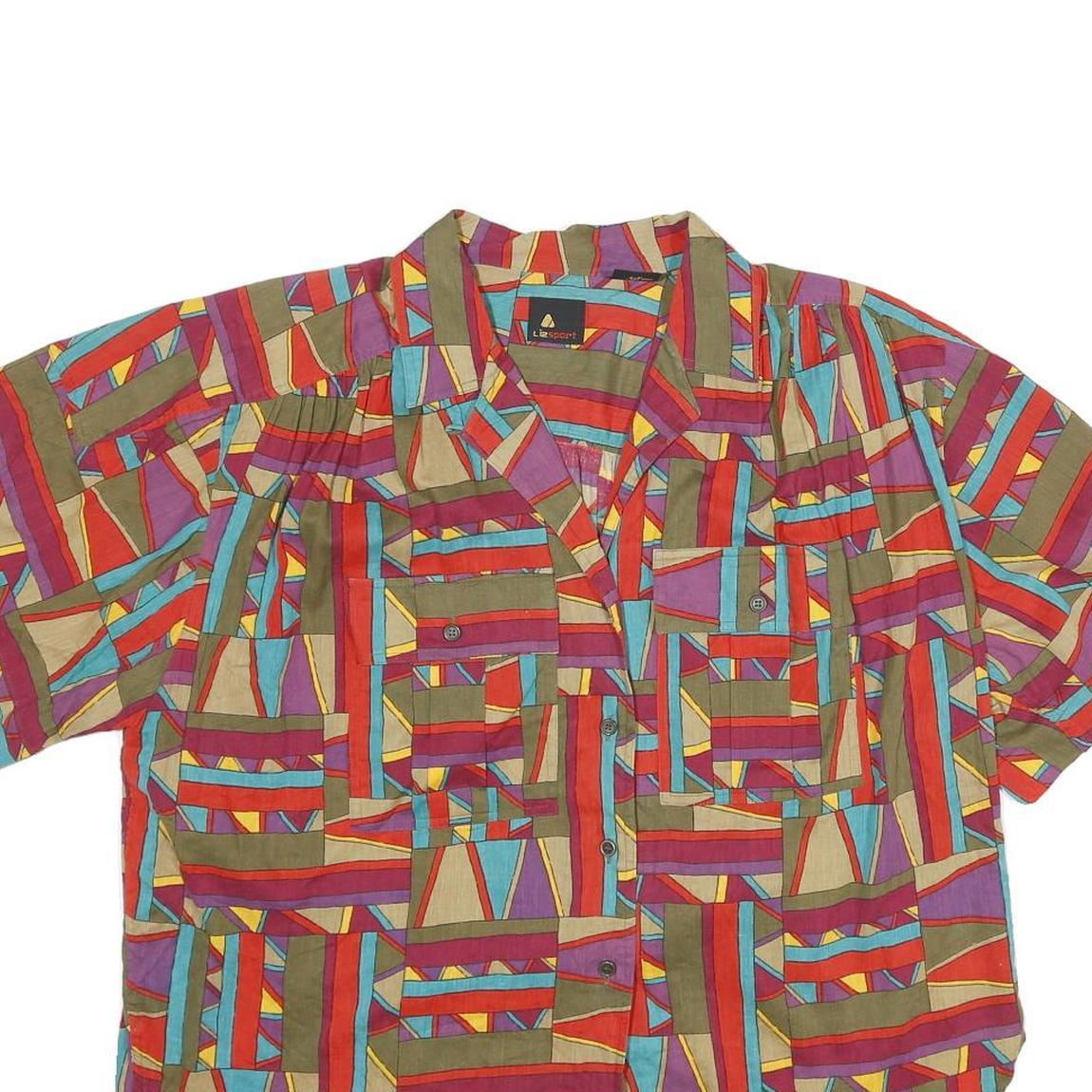 LIZ SPORT Womens Multicoloured Printed Shirt Short Sleeve Collared M Cotton