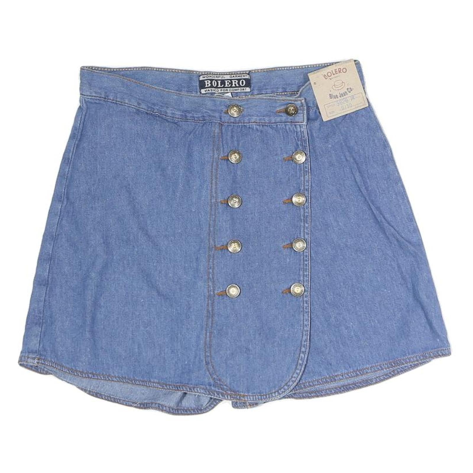 BOLERO Womens Blue Cotton Blend Denim Mini Skort S Button Front Casual