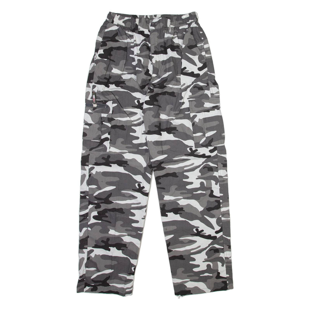 Camo Cargo Mens Trousers Grey Relaxed Straight W26 L28