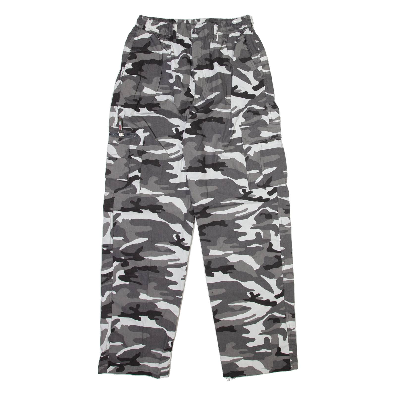 Camo Cargo Mens Trousers Grey Relaxed Straight W26 L28