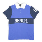 BENCH Mens Blue & Navy Polo Shirt L Cotton Blend Short Sleeve Number 8