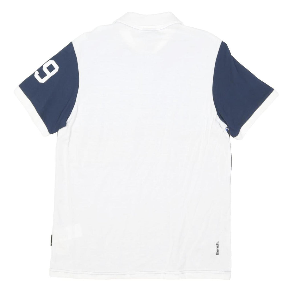 BENCH Mens Blue & Navy Polo Shirt L Cotton Blend Short Sleeve Number 8